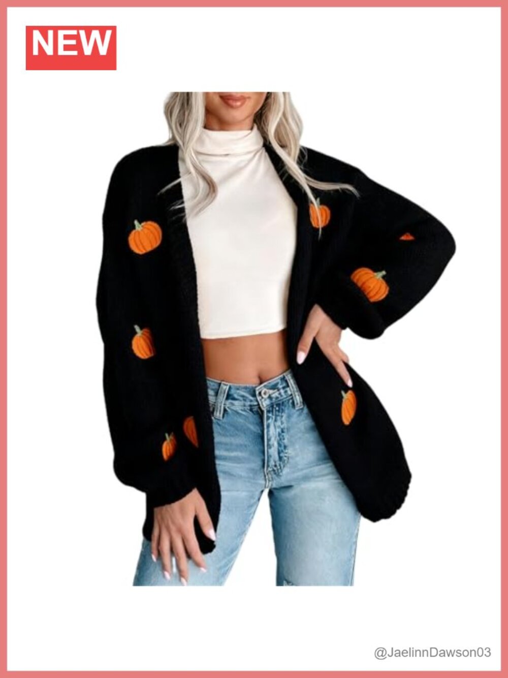 Halloween Pumpkin Cardigan Sweater Long Sleeve Open Front Knit